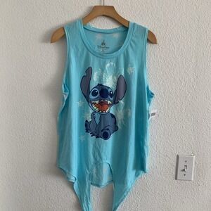 Disney Parks Stitch Light Blue Tropical Front Tie Tank Top XL 400021080447